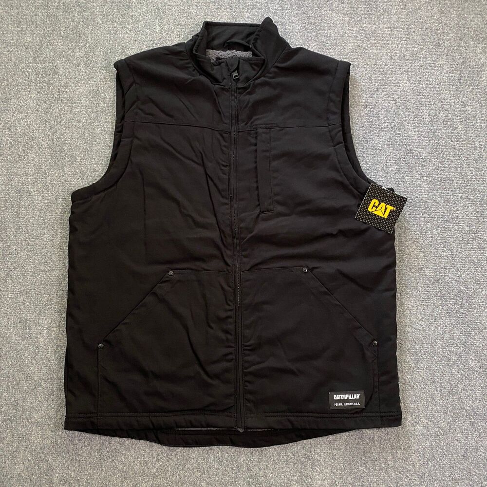 CAT Caterpillar Sherpa Lined Canvas Vest Adult X-Large Black Outdoor Workwear